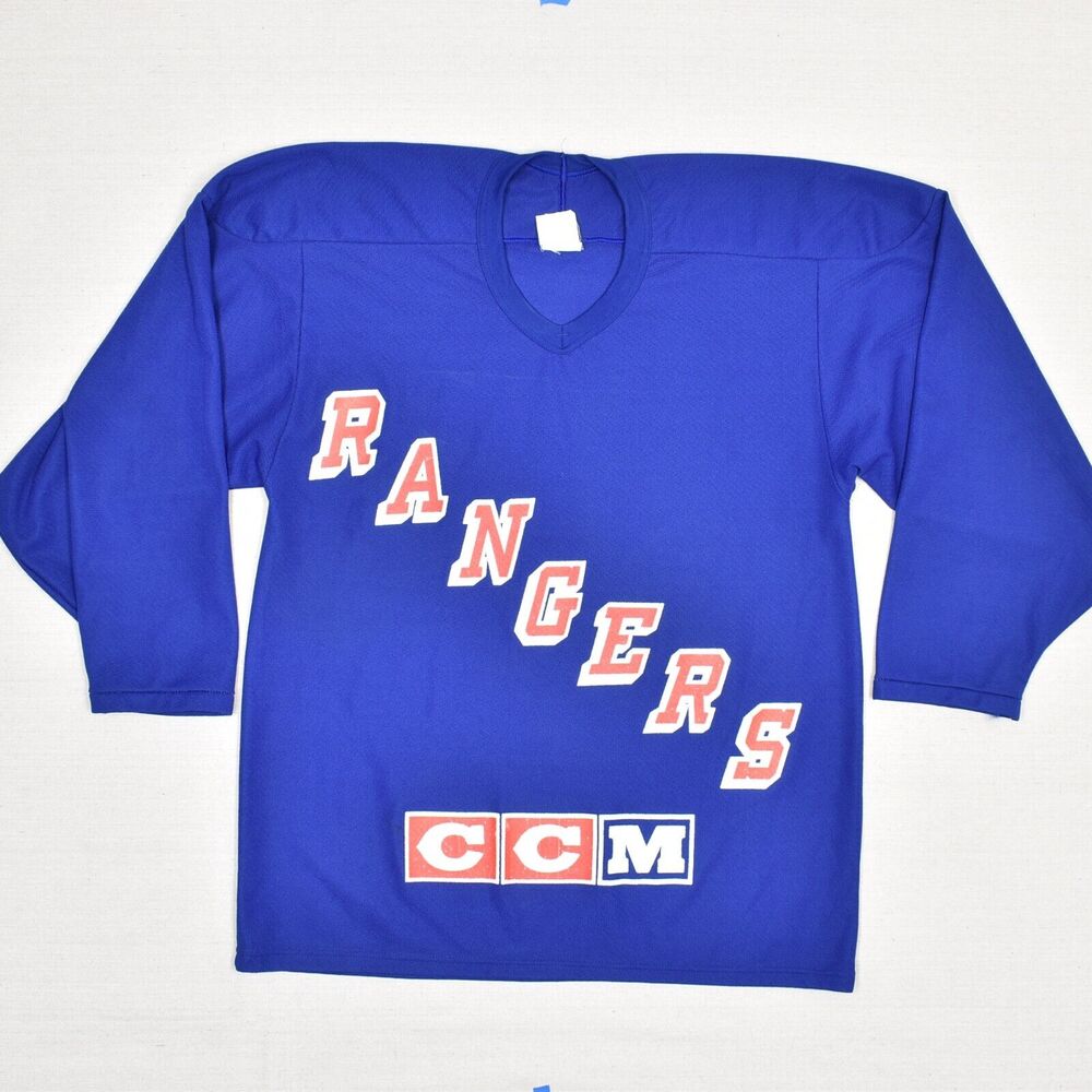 Vintage CCM Hockey Rangers Jersey Maska Air Knit Polyester Blue M Long Sleeve